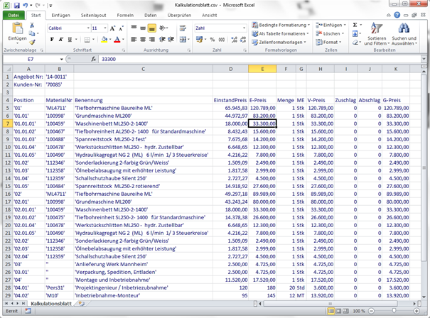 Angebotserstellung - Excel Export