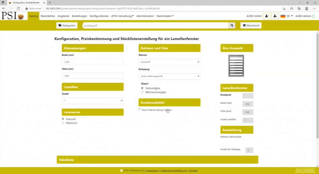 ERP-System PSIpenta mit der ACBIS Produktkonfiguration integriert Poduktkonfigurator-Software ePOS / CPQ-Lösung der ACBIS GmbH integriert im ERP-System PSIpenta